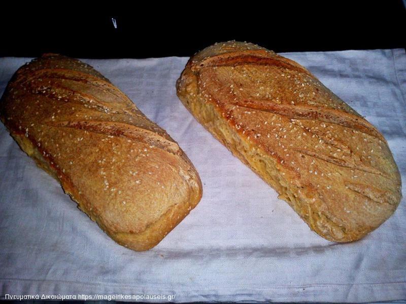 Ψωμι με προζυμι & δυο διαφορετικα αλευρα