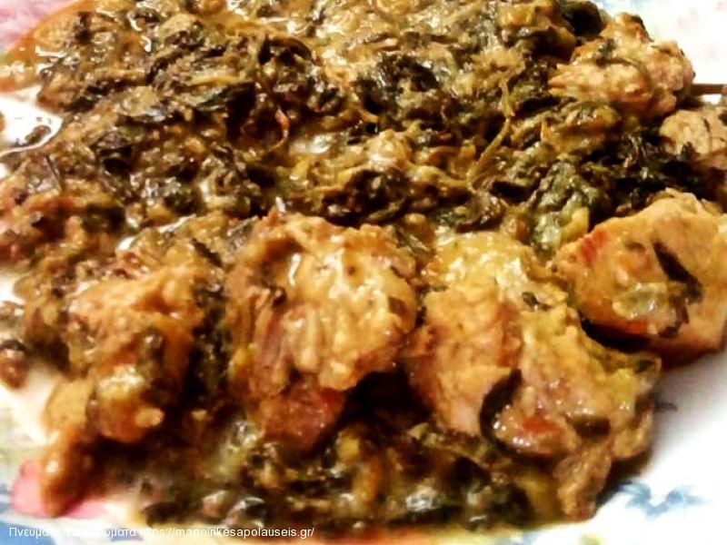 Χοιρινό με πρασοσελινο αυγολέμονο